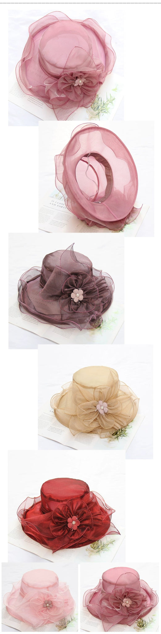 Women's Summer New Arrival Organza Sun Hat Lace Flower Mesh Sun Hat Outdoor Big Brim Foldable Beach Hat - PratSN