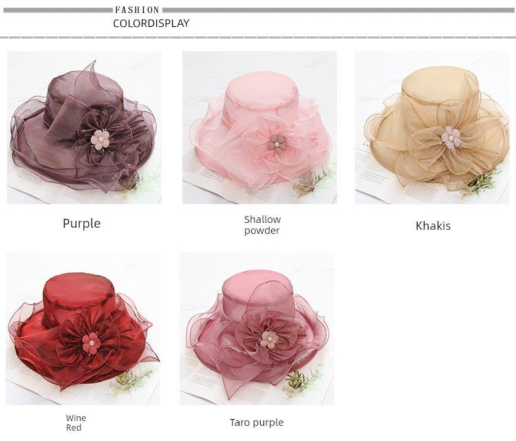 Women's Summer New Arrival Organza Sun Hat Lace Flower Mesh Sun Hat Outdoor Big Brim Foldable Beach Hat - PratSN