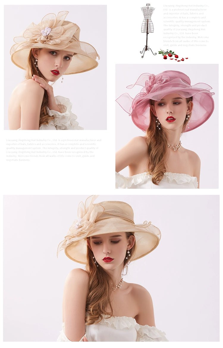 Women's Summer New Arrival Organza Sun Hat Lace Flower Mesh Sun Hat Outdoor Big Brim Foldable Beach Hat - PratSN