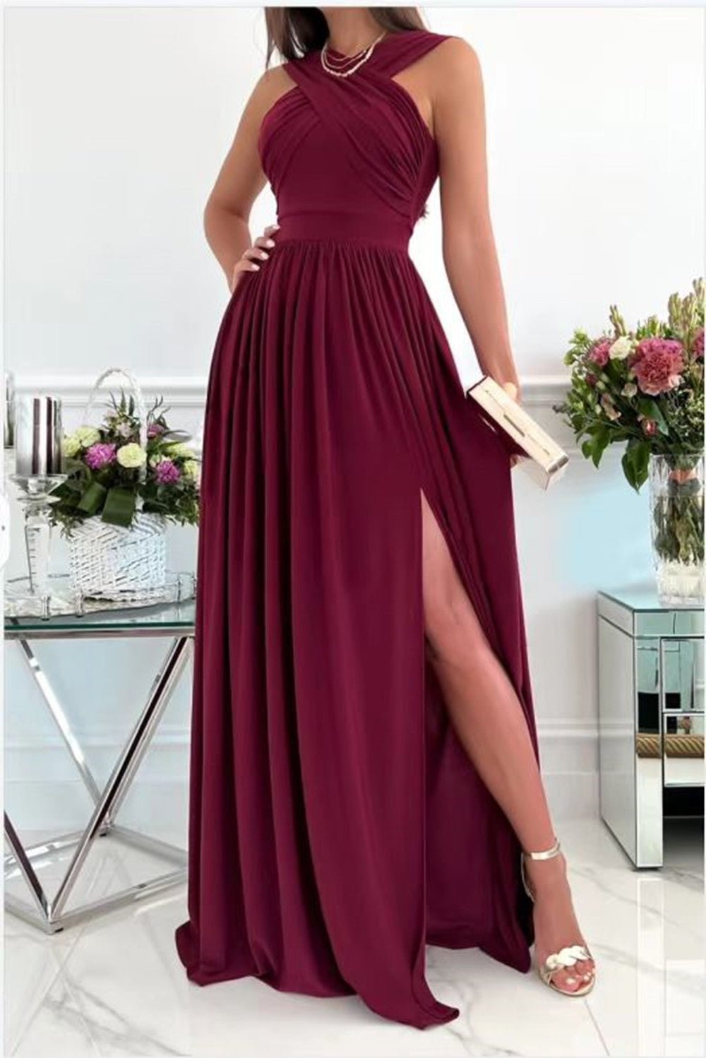 Women's Summer Sleeveless Neck Hanging Back Dress - PratSN