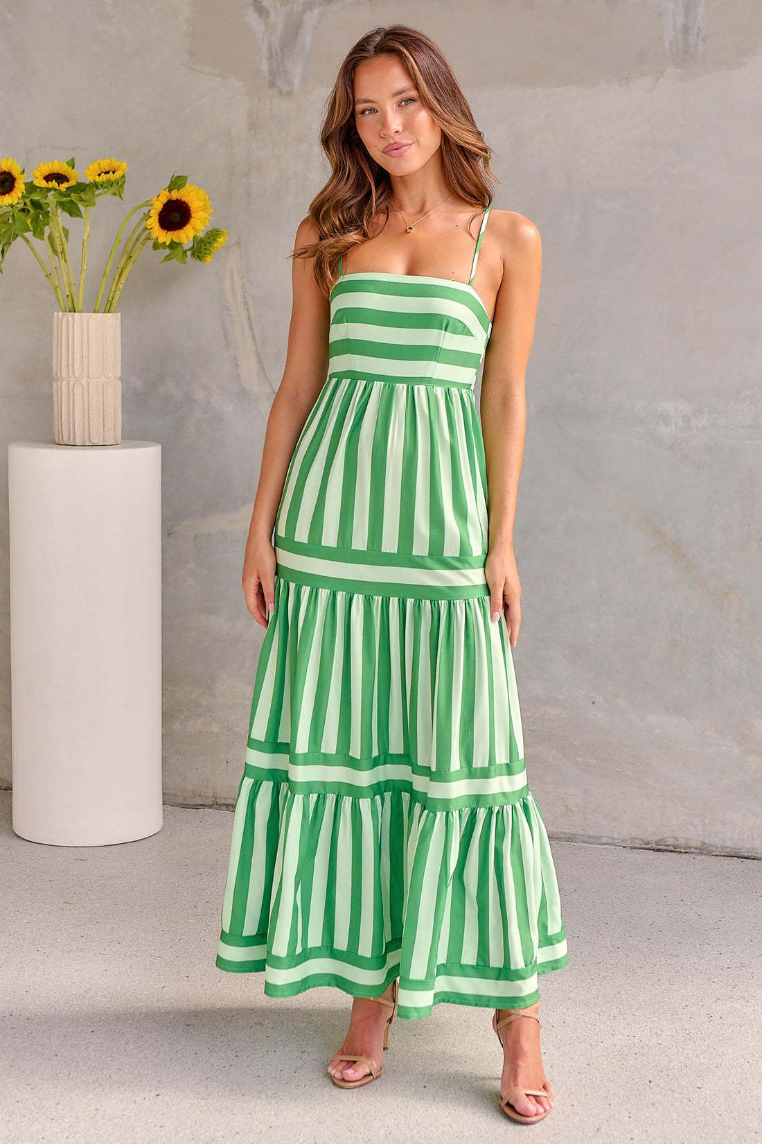 Women's Summer Striped Printed Suspender Long Dress With Pockets Square Neck Backless Dresses - PratSN