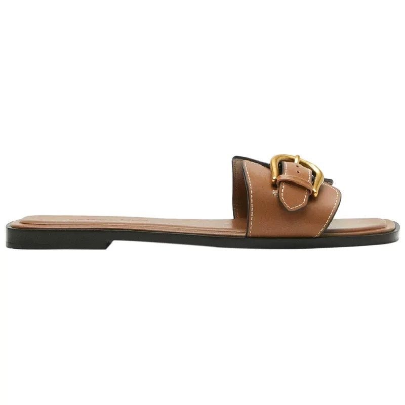 Women's Summer Wear Retro Buckle Sandals Lazy Casual Vacation French Flat Slippers - PratSN