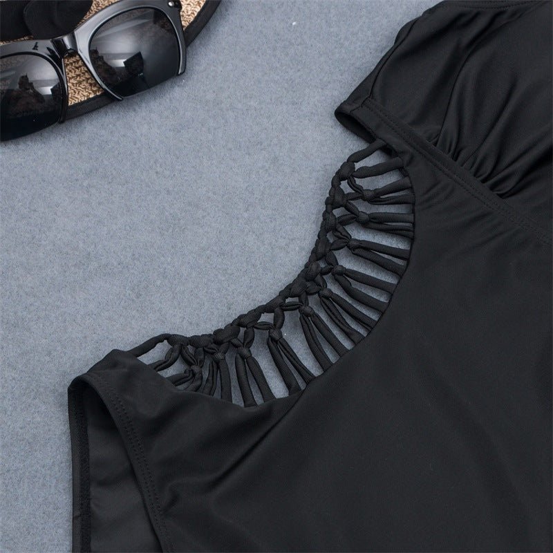 Women's Temperament Fashion Waist Braided Rope Solid Color One - piece Bikini Swimsuit - PratSN