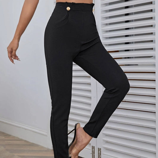 Women's Tight Pants With Buttons And Pleated Casual Pants - PratSN
