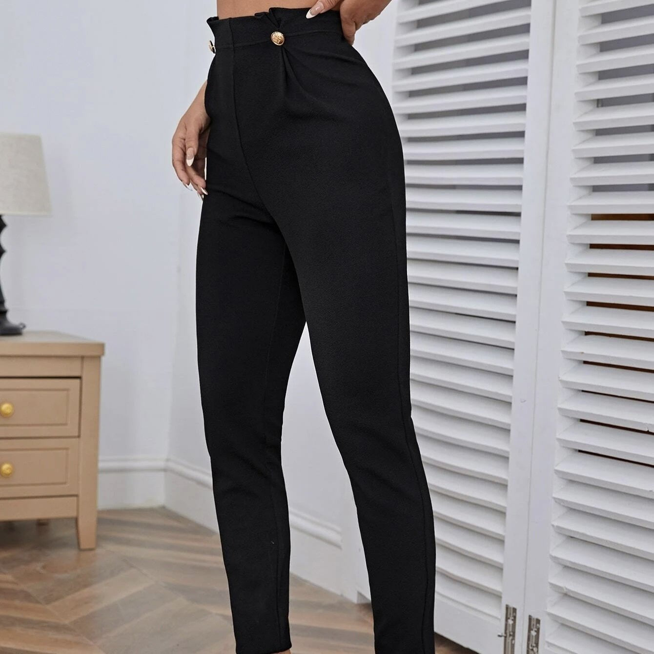 Women's Tight Pants With Buttons And Pleated Casual Pants - PratSN