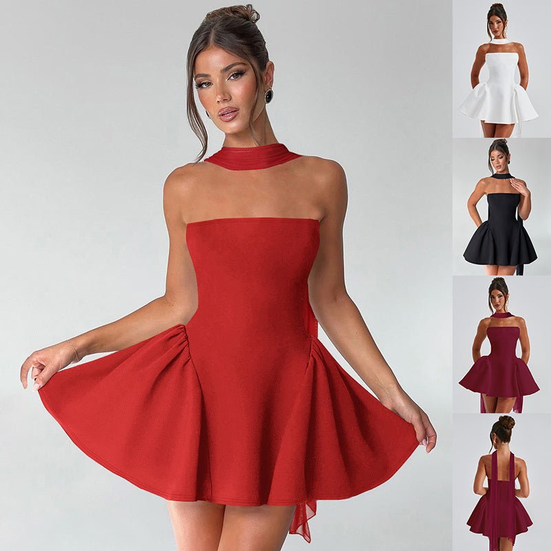 Women's Tube Top Dress With Back Zipper Design Ins Fashion Short Dress For Party Clothing - PratSN