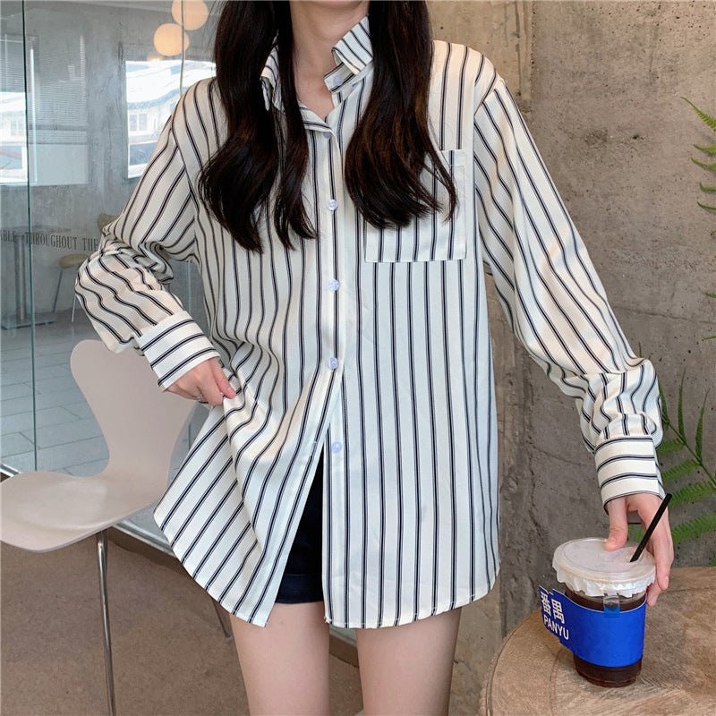 Women's Vertical Striped Long - sleeved Shirt - PratSN