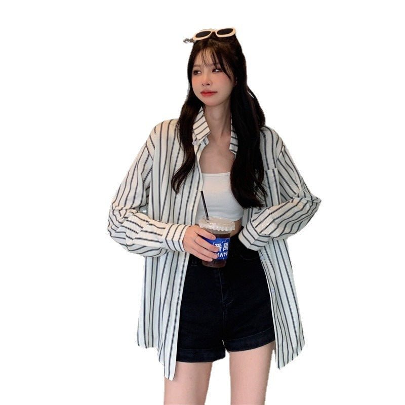 Women's Vertical Striped Long - sleeved Shirt - PratSN