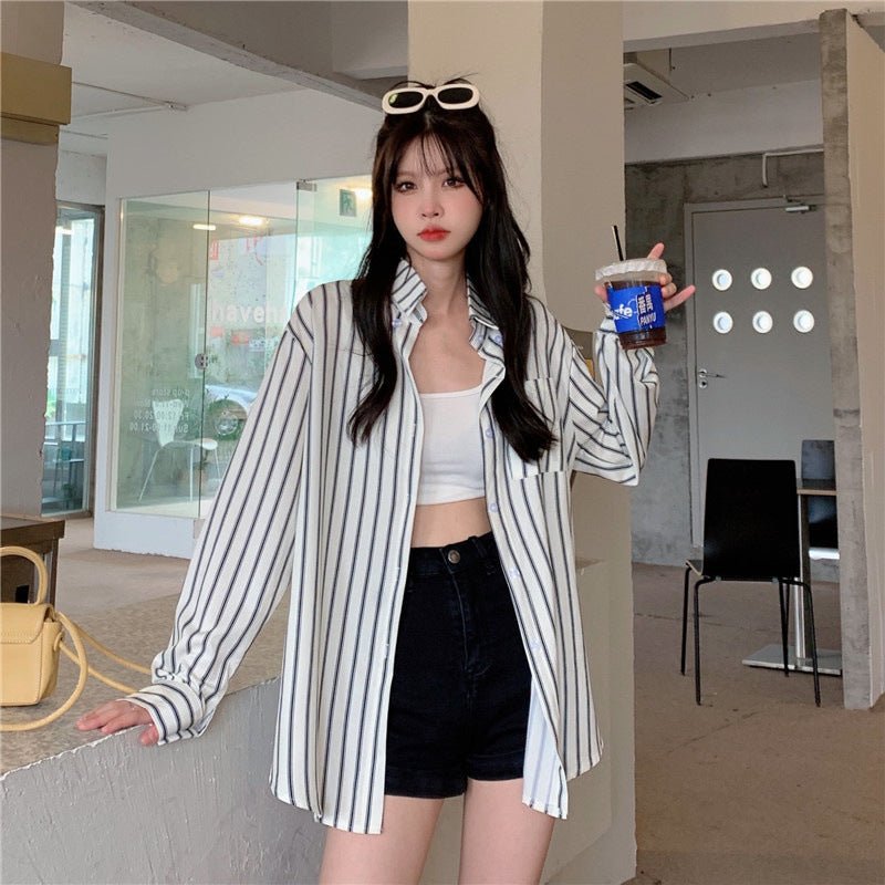Women's Vertical Striped Long - sleeved Shirt - PratSN
