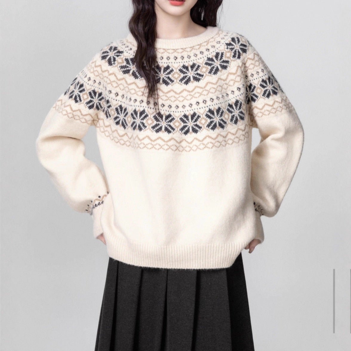 Women's Vintage Fair Thickened Crew Neck Pullover Sweater - PratSN