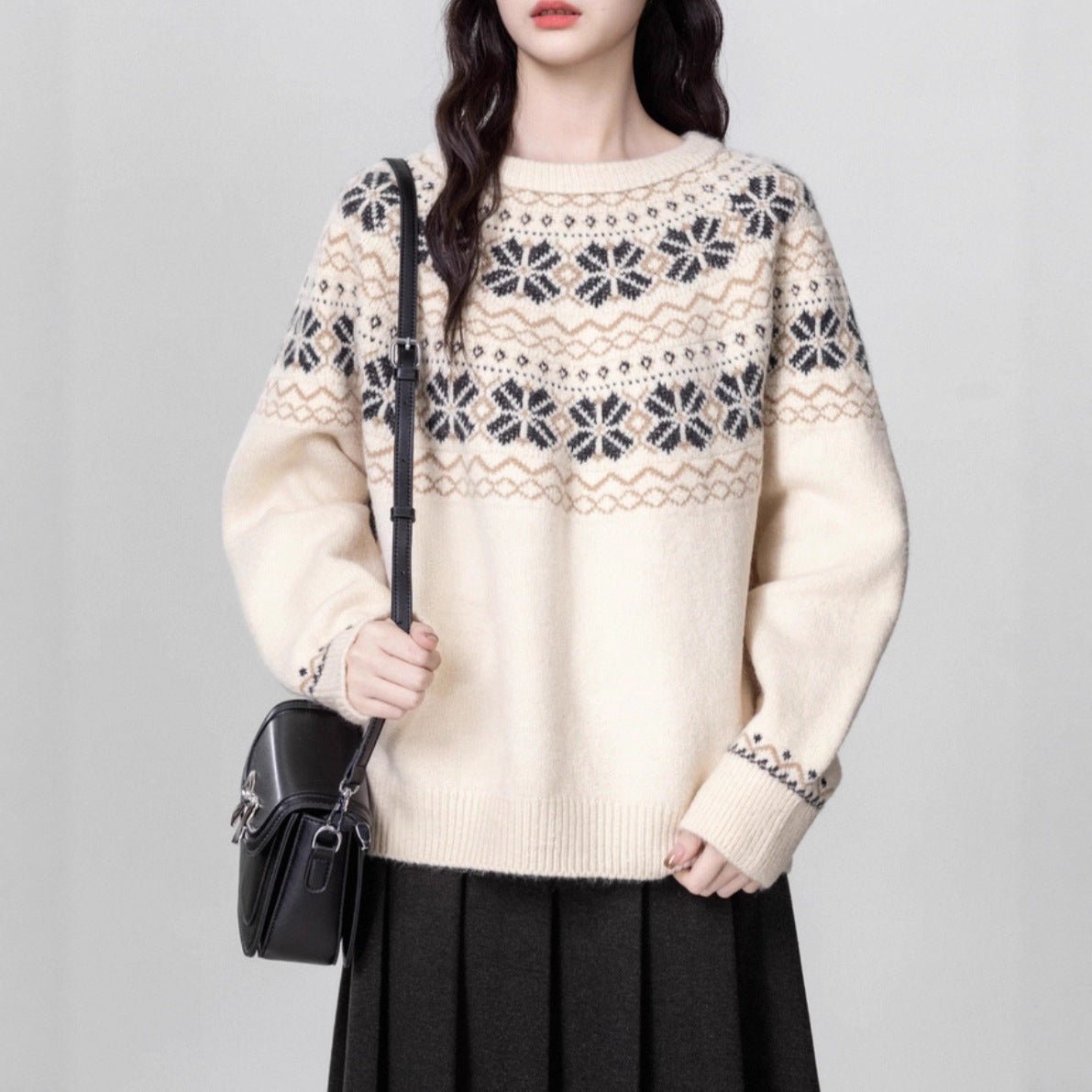 Women's Vintage Fair Thickened Crew Neck Pullover Sweater - PratSN