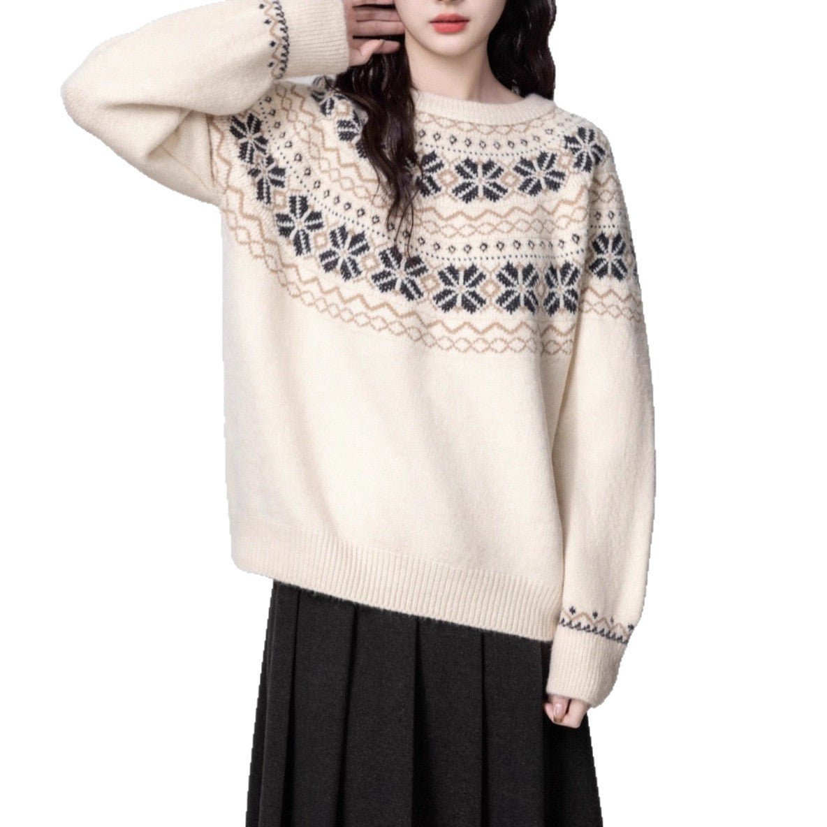 Women's Vintage Fair Thickened Crew Neck Pullover Sweater - PratSN