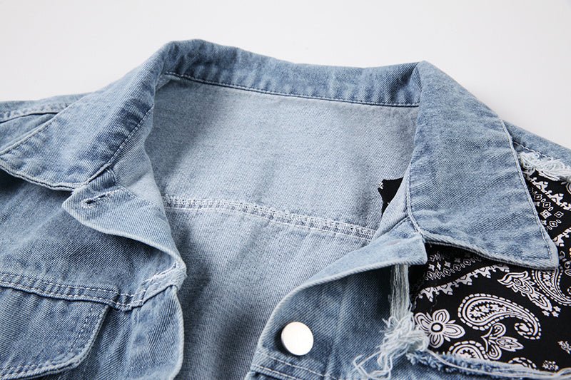 Women's Vintage Patchwork Print Denim Jacket - PratSN