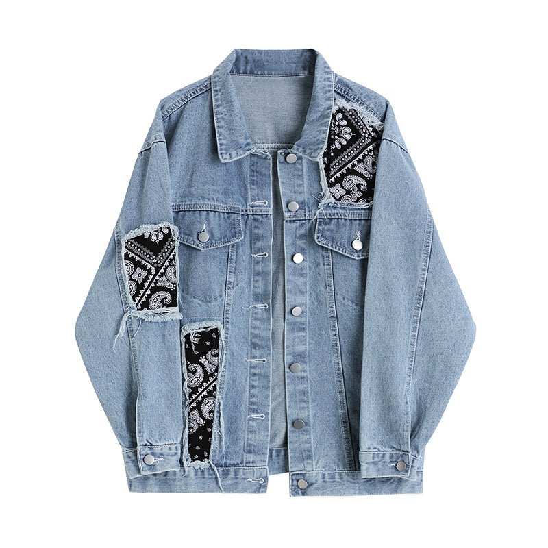 Women's Vintage Patchwork Print Denim Jacket - PratSN