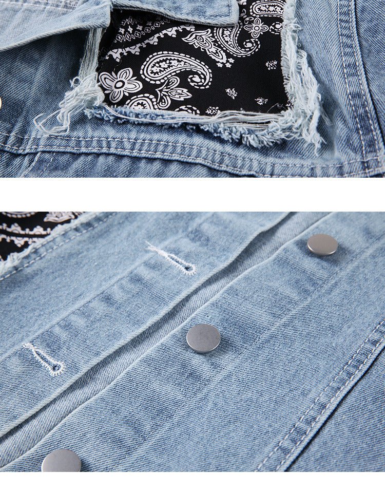 Women's Vintage Patchwork Print Denim Jacket - PratSN