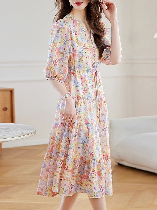Women's Waist Slimming Floral Dress - PratSN