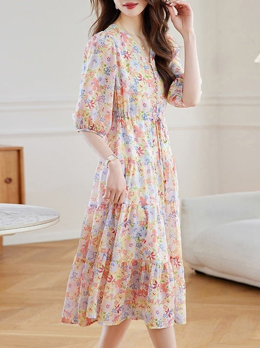 Women's Waist Slimming Floral Dress - PratSN