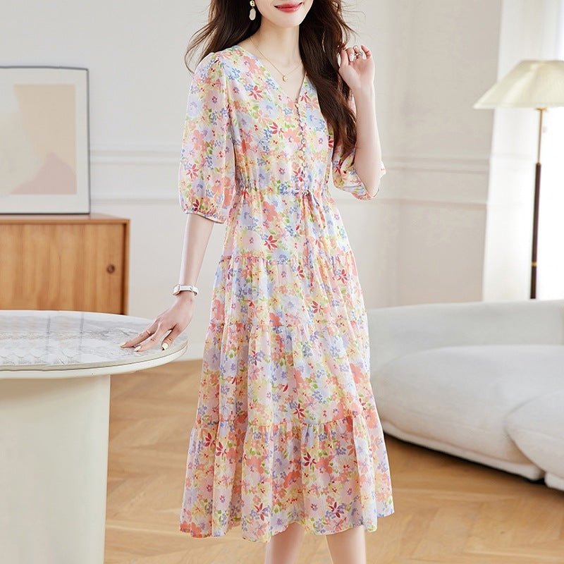 Women's Waist Slimming Floral Dress - PratSN