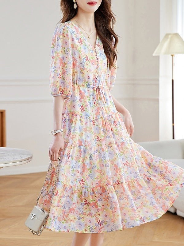Women's Waist Slimming Floral Dress - PratSN