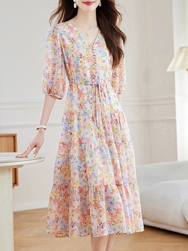 Women's Waist Slimming Floral Dress - PratSN