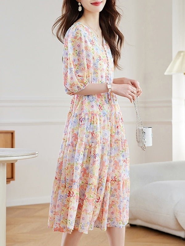 Women's Waist Slimming Floral Dress - PratSN