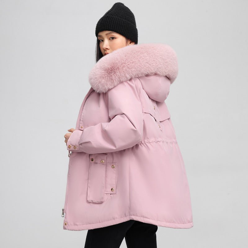 Women's Waist - tight Slimming Hooded Big Fur Collar Thermal Cotton - padded Clothes - PratSN