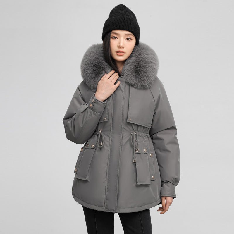 Women's Waist - tight Slimming Hooded Big Fur Collar Thermal Cotton - padded Clothes - PratSN