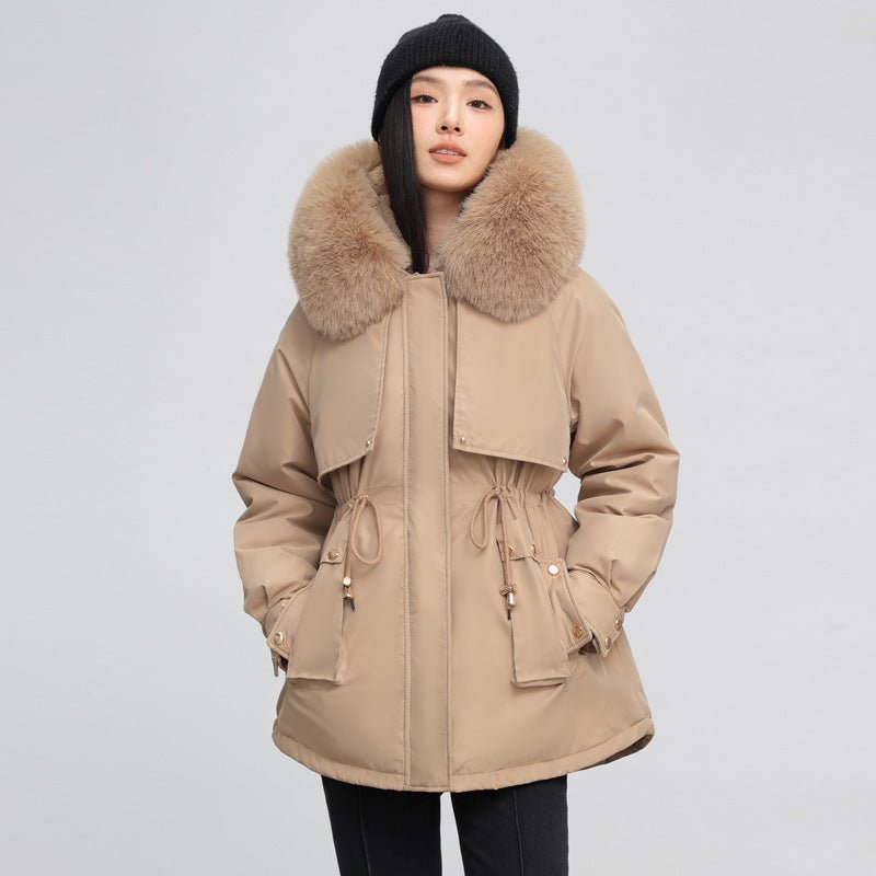 Women's Waist - tight Slimming Hooded Big Fur Collar Thermal Cotton - padded Clothes - PratSN