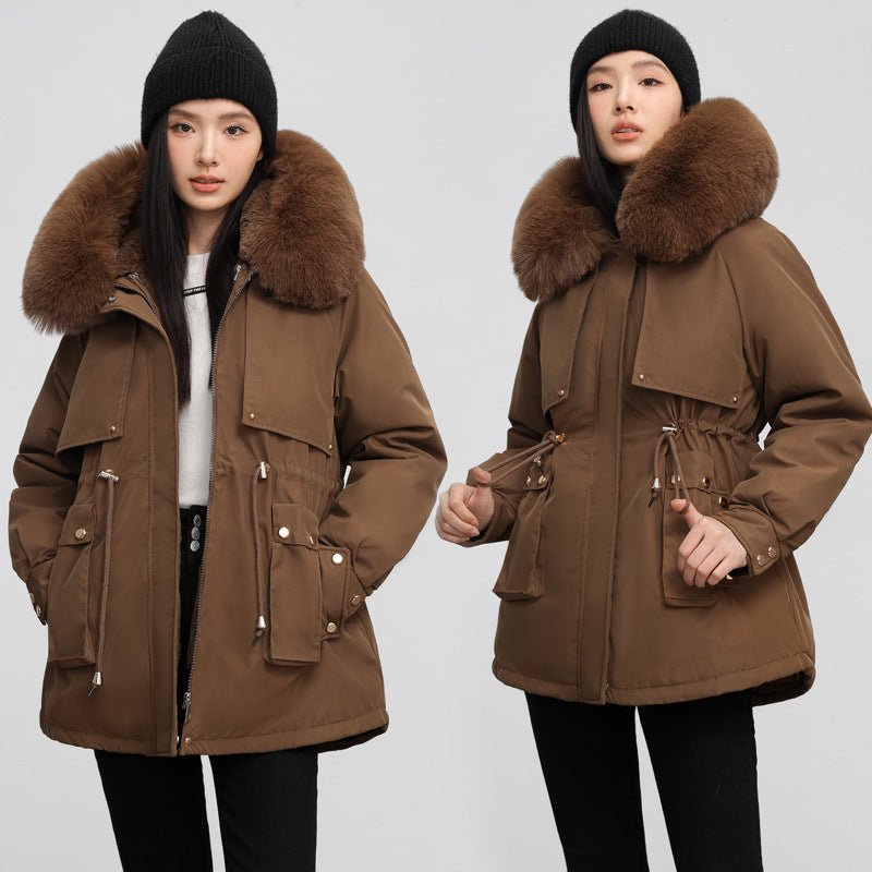 Women's Waist - tight Slimming Hooded Big Fur Collar Thermal Cotton - padded Clothes - PratSN