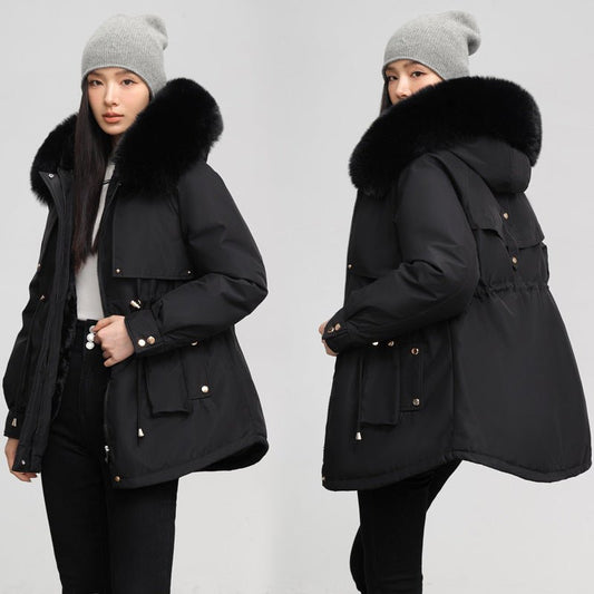 Women's Waist - tight Slimming Hooded Big Fur Collar Thermal Cotton - padded Clothes - PratSN