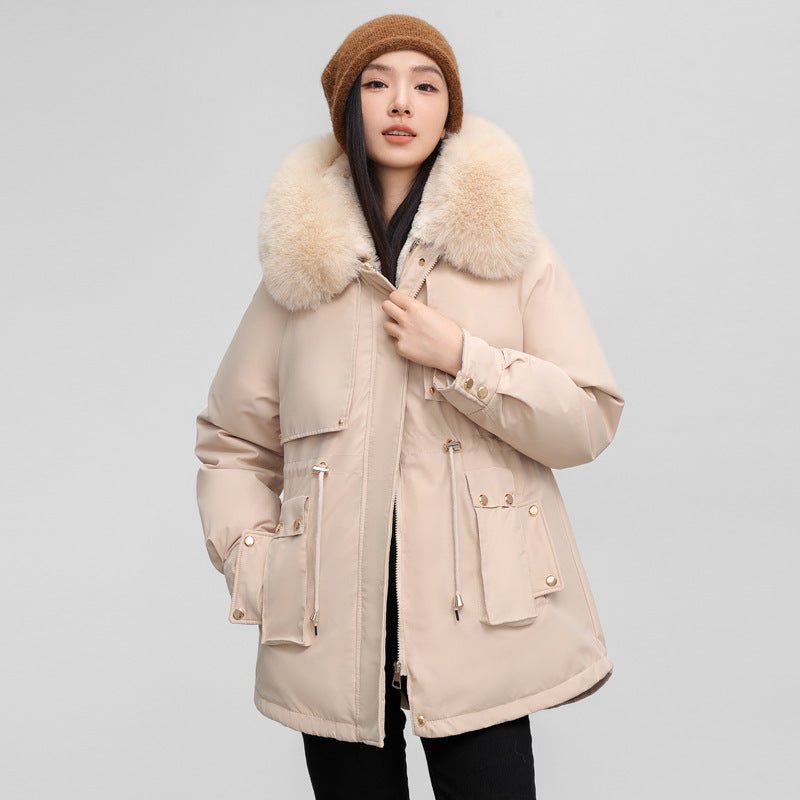 Women's Waist - tight Slimming Hooded Big Fur Collar Thermal Cotton - padded Clothes - PratSN