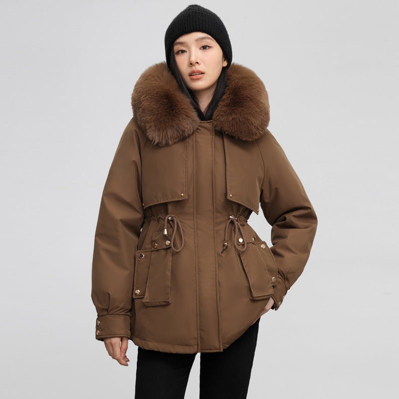 Women's Waist - tight Slimming Hooded Big Fur Collar Thermal Cotton - padded Clothes - PratSN