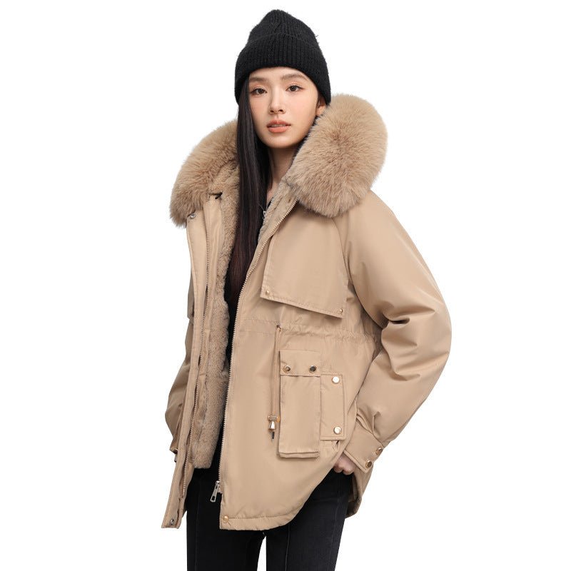Women's Waist - tight Slimming Hooded Big Fur Collar Thermal Cotton - padded Clothes - PratSN