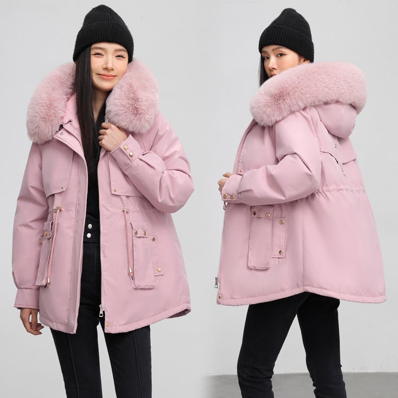 Women's Waist - tight Slimming Hooded Big Fur Collar Thermal Cotton - padded Clothes - PratSN