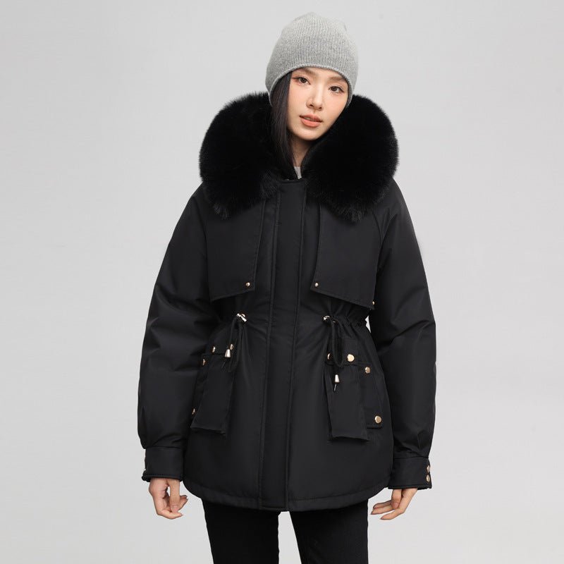 Women's Waist - tight Slimming Hooded Big Fur Collar Thermal Cotton - padded Clothes - PratSN