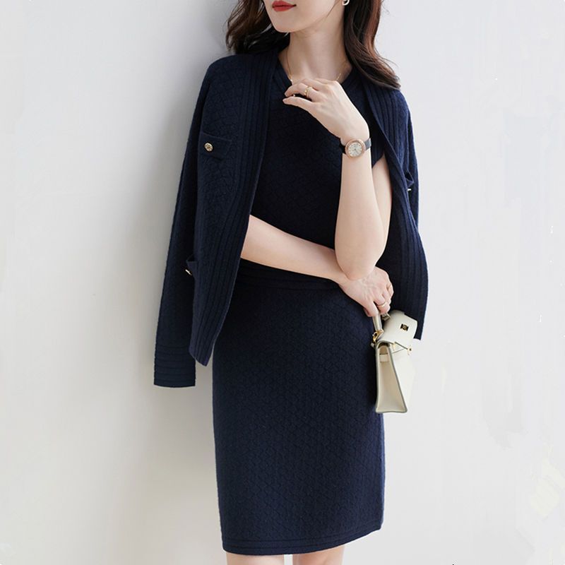 Women's Western Style Skirt Dress Knitted Cardigan Clothes Two - piece Set - PratSN