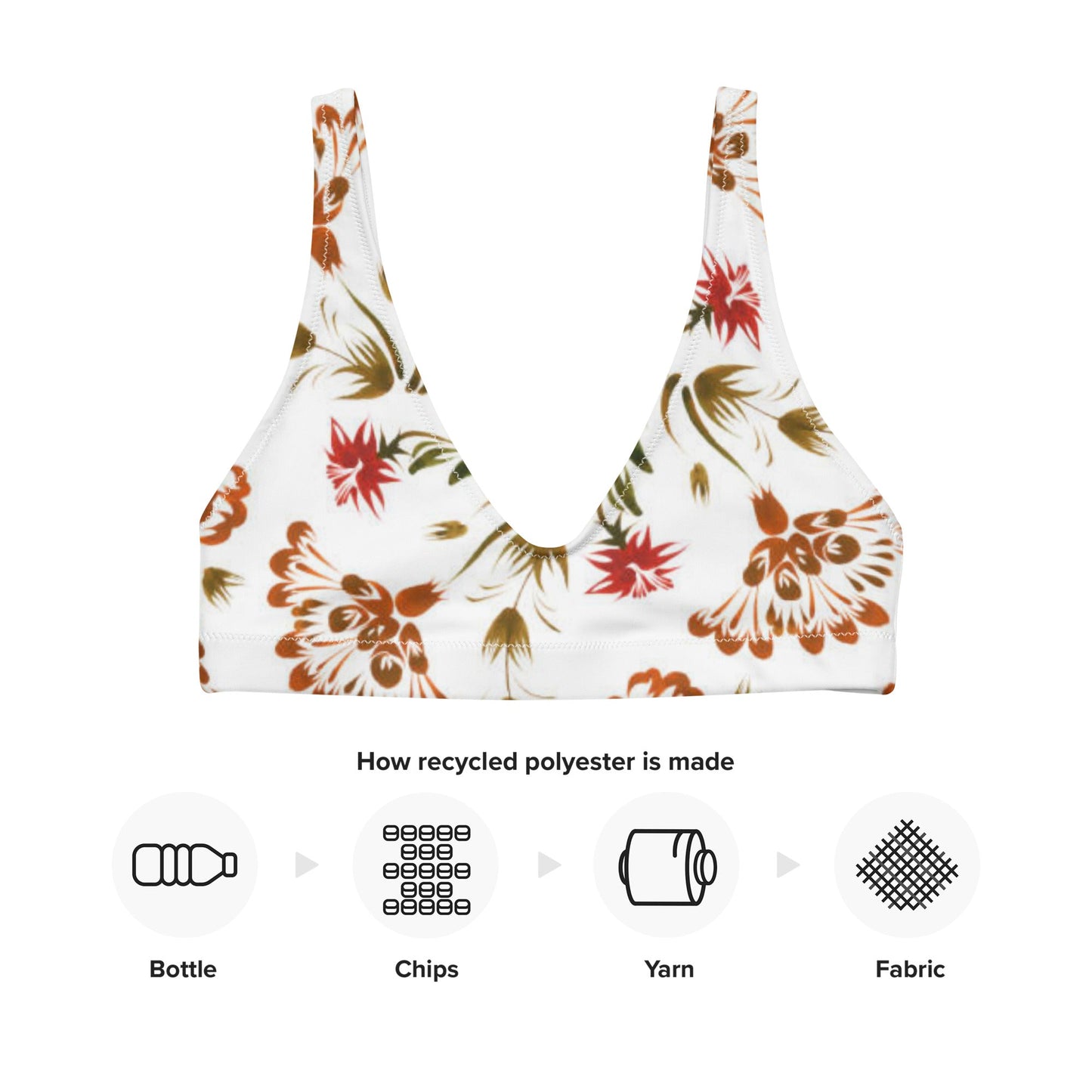Women's white floral padded bikini top - PratSN