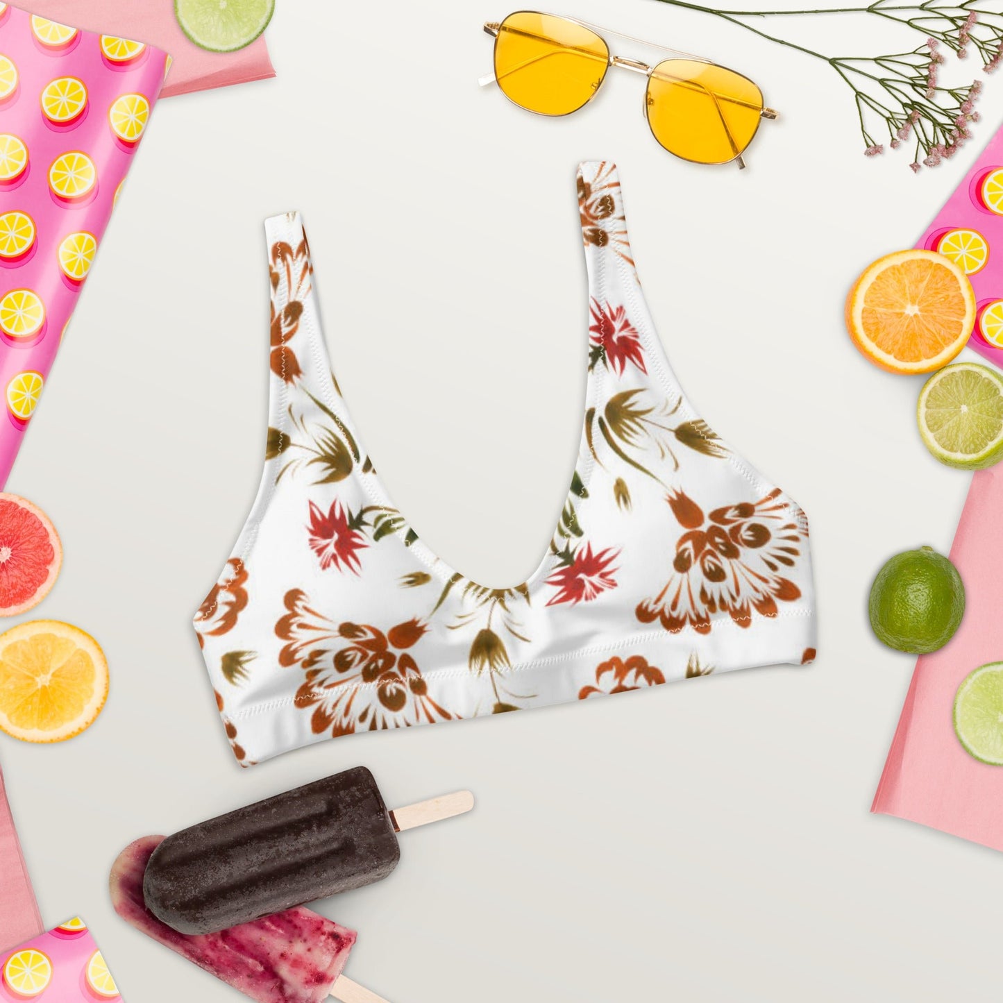 Women's white floral padded bikini top - PratSN