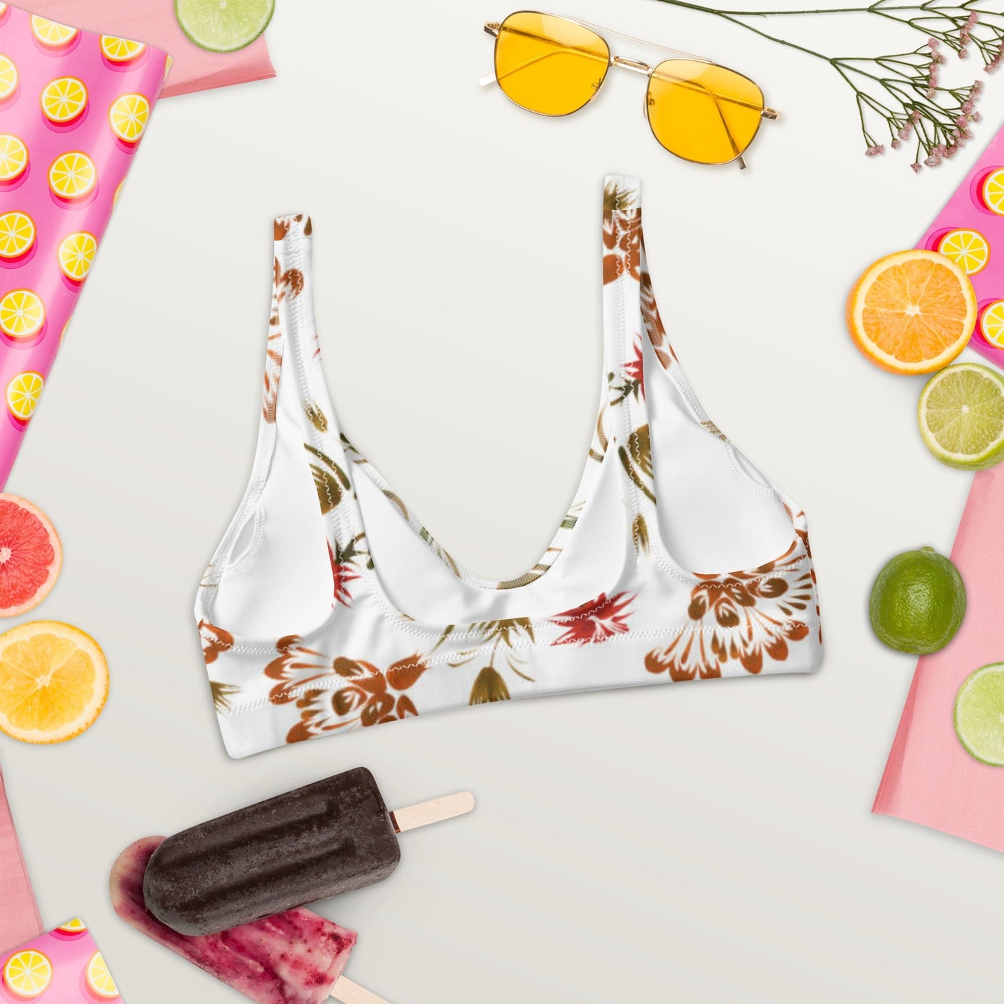 Women's white floral padded bikini top - PratSN