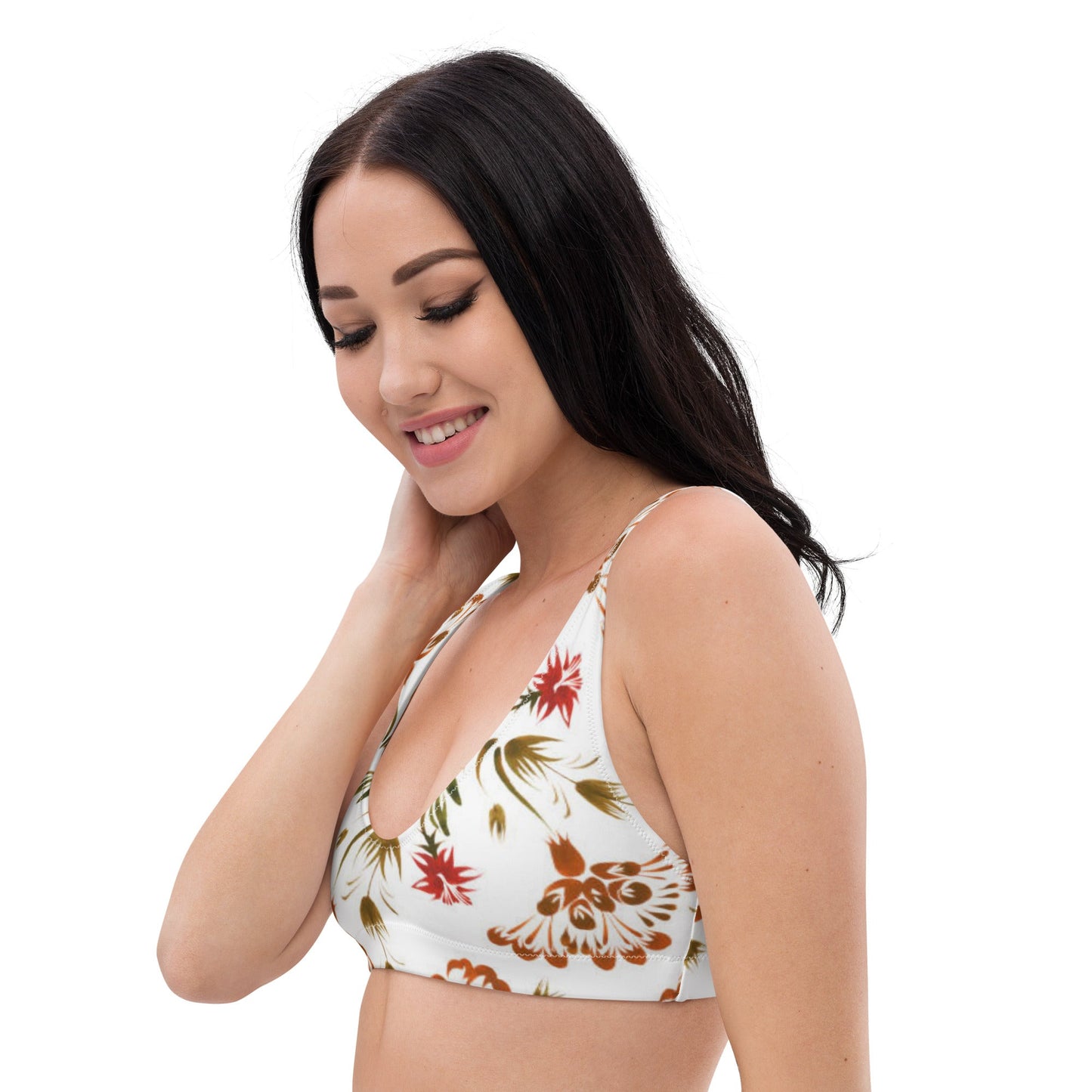 Women's white floral padded bikini top - PratSN