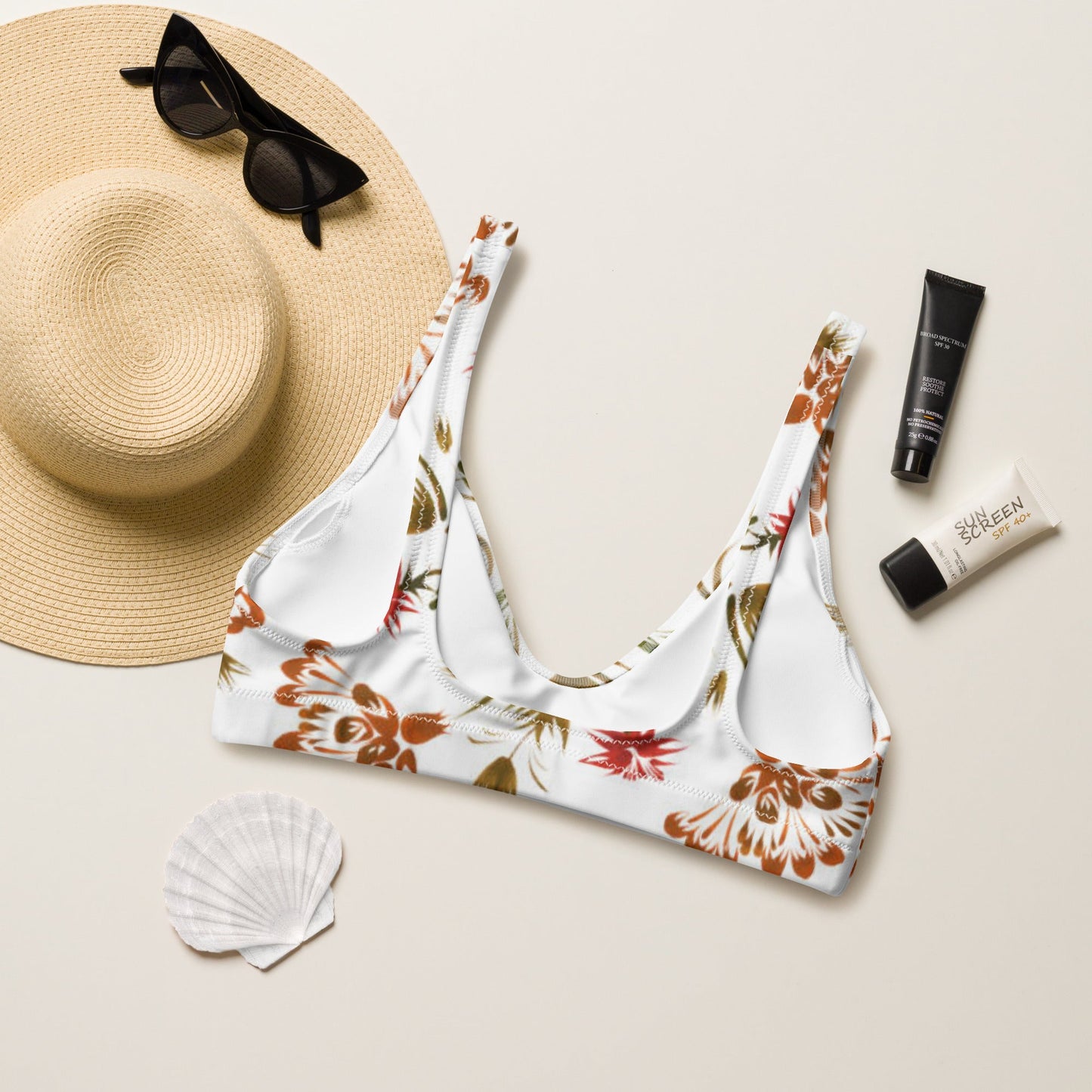 Women's white floral padded bikini top - PratSN