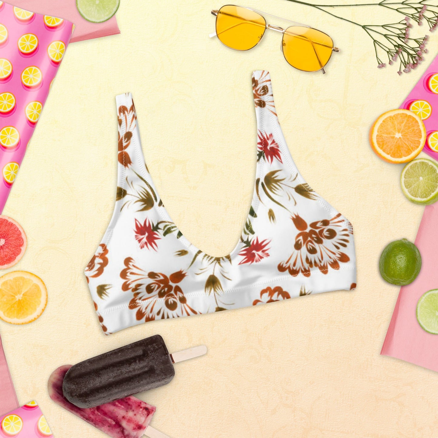 Women's white floral padded bikini top - PratSN