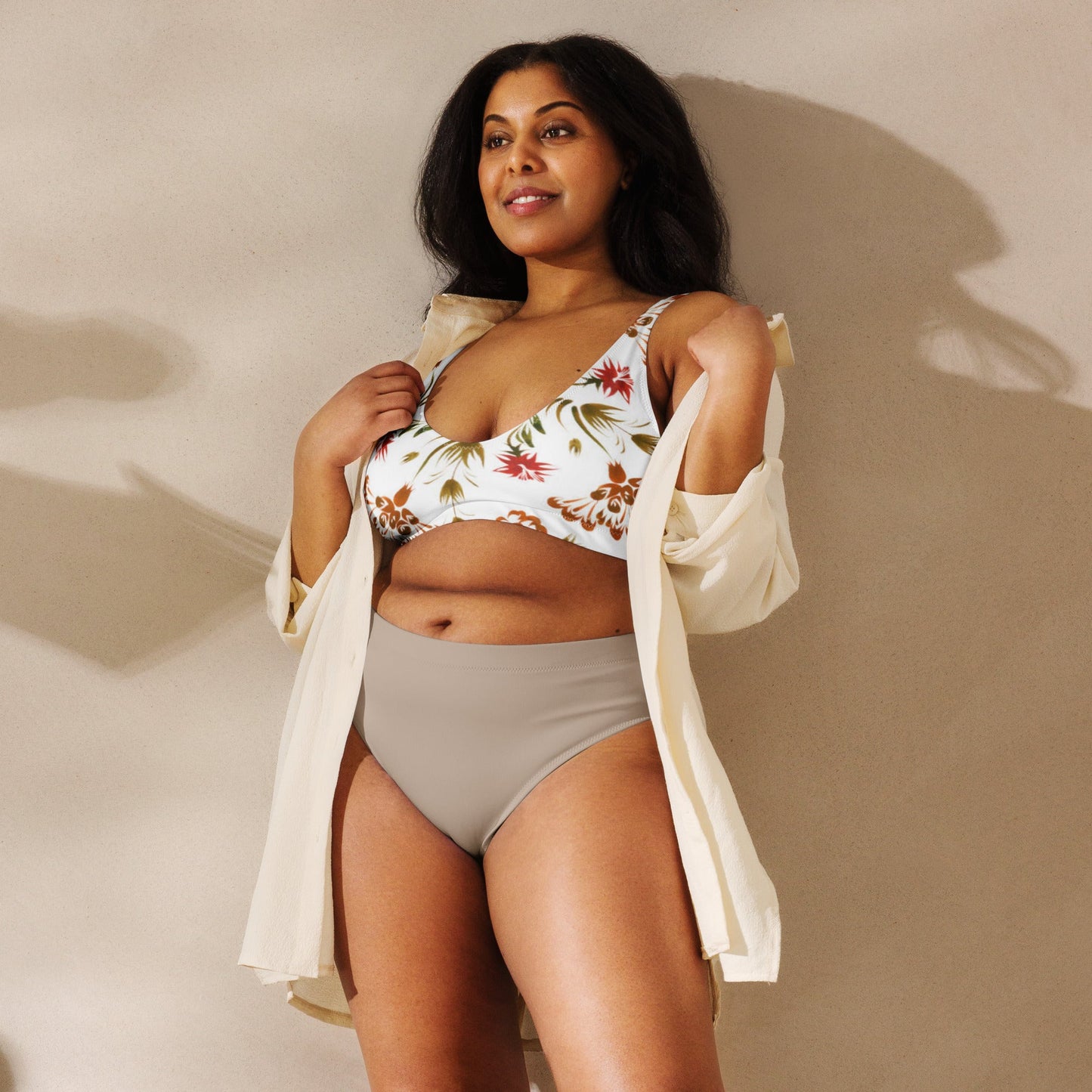 Women's white floral padded bikini top - PratSN