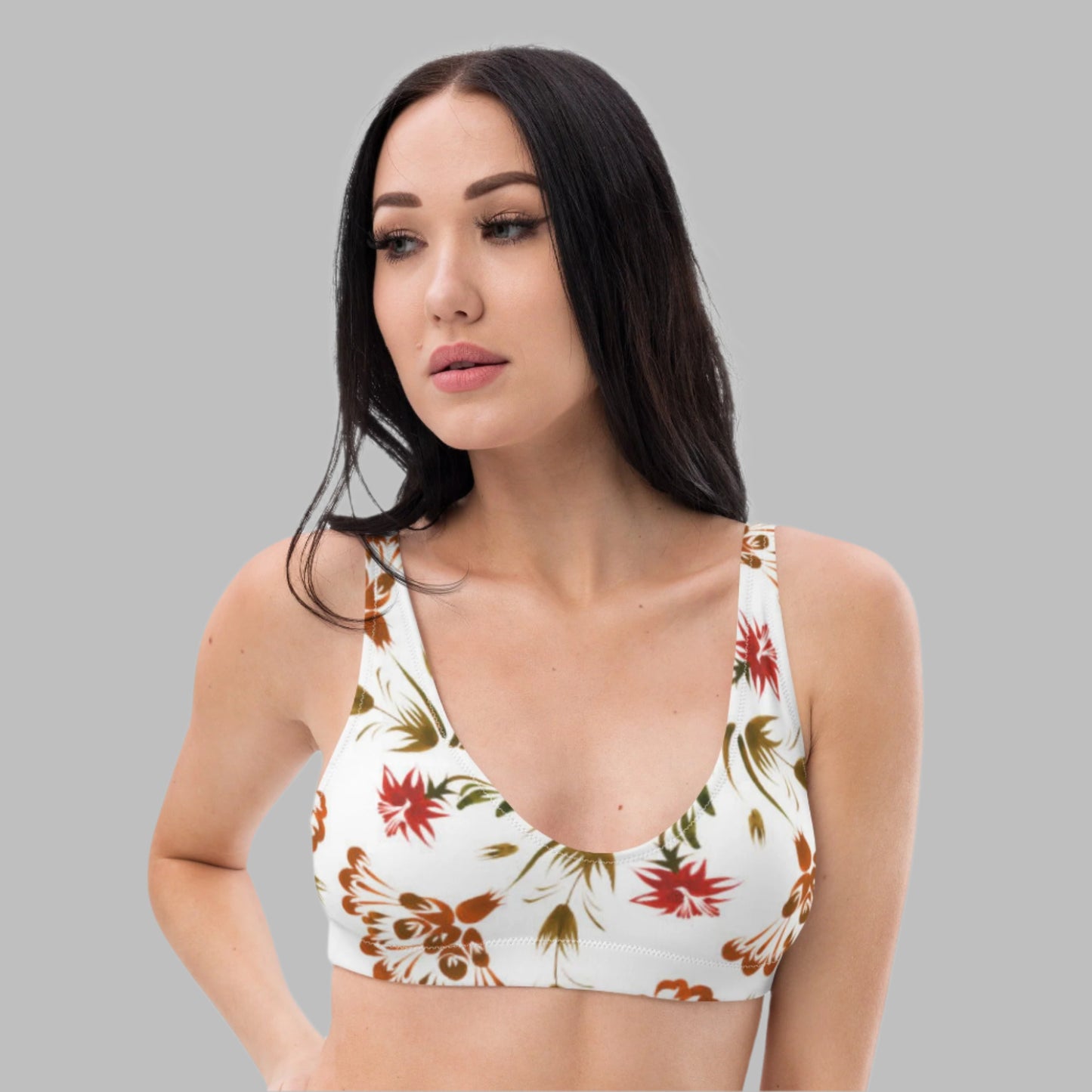 Women's white floral padded bikini top - PratSN