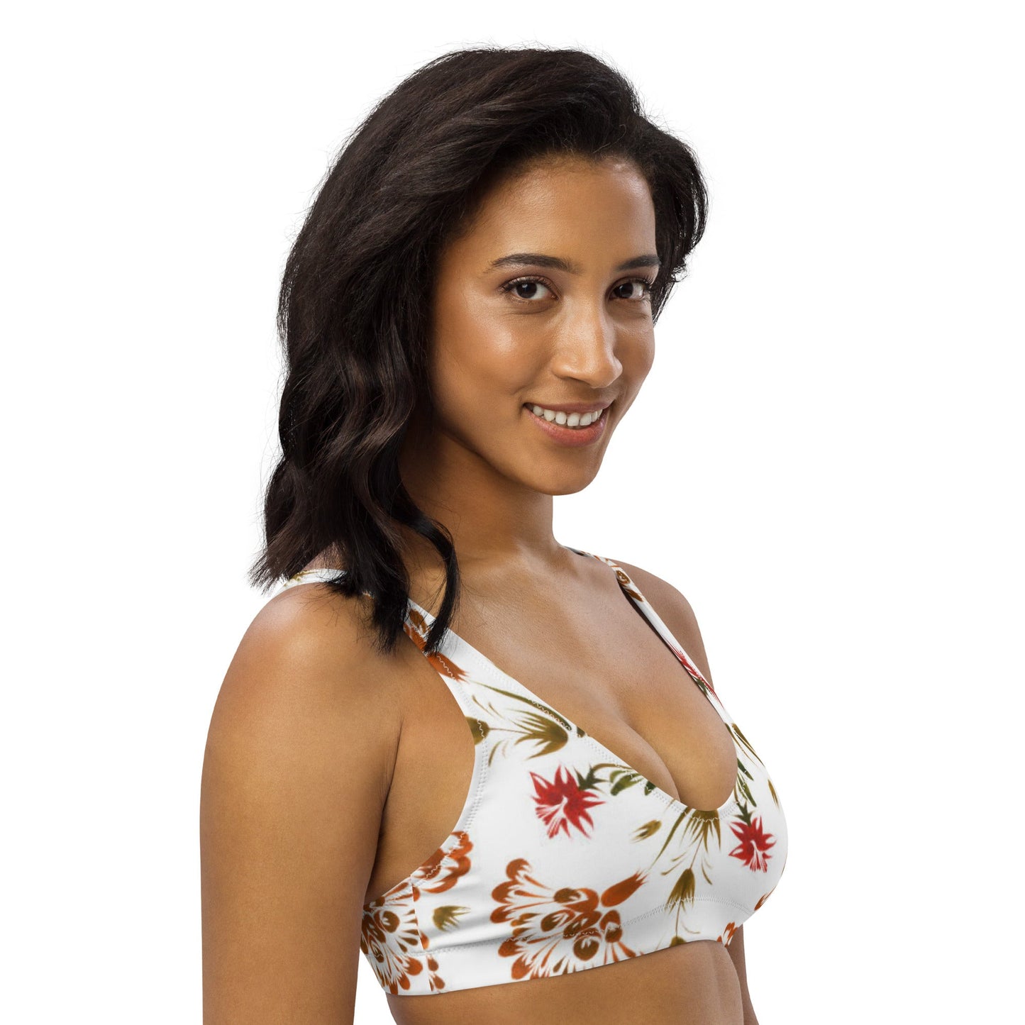 Women's white floral padded bikini top - PratSN