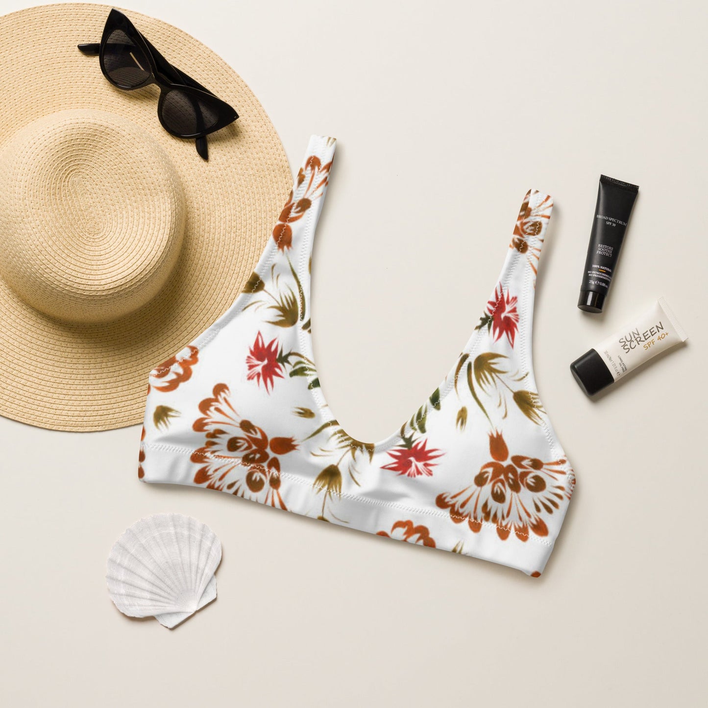 Women's white floral padded bikini top - PratSN