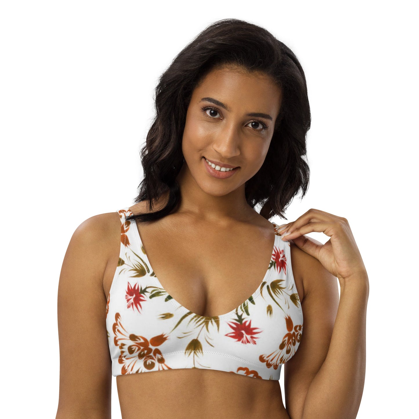 Women's white floral padded bikini top - PratSN