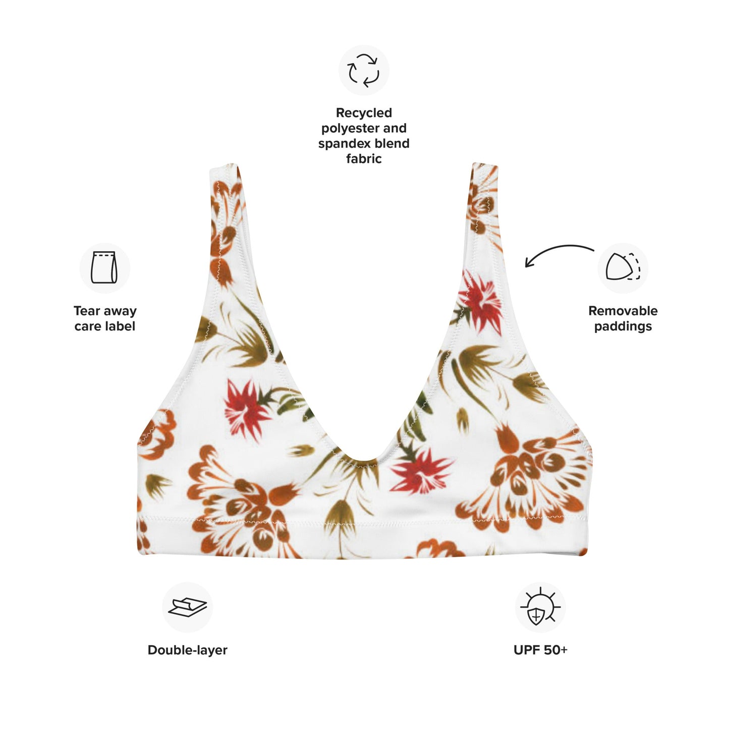 Women's white floral padded bikini top - PratSN