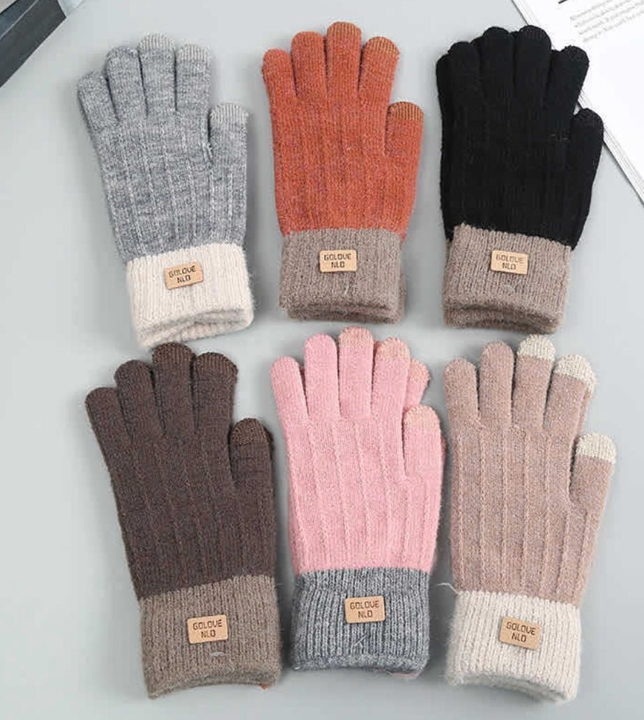 Women's Winter Mittens Brown Striped Embroidered Warm Cycling Spot Universal Cartoon Gloves Ins - PratSN