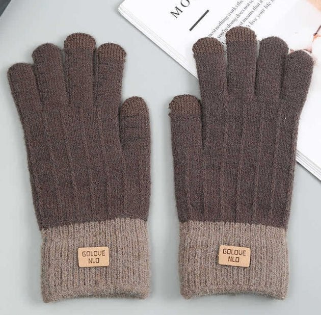 Women's Winter Mittens Brown Striped Embroidered Warm Cycling Spot Universal Cartoon Gloves Ins - PratSN